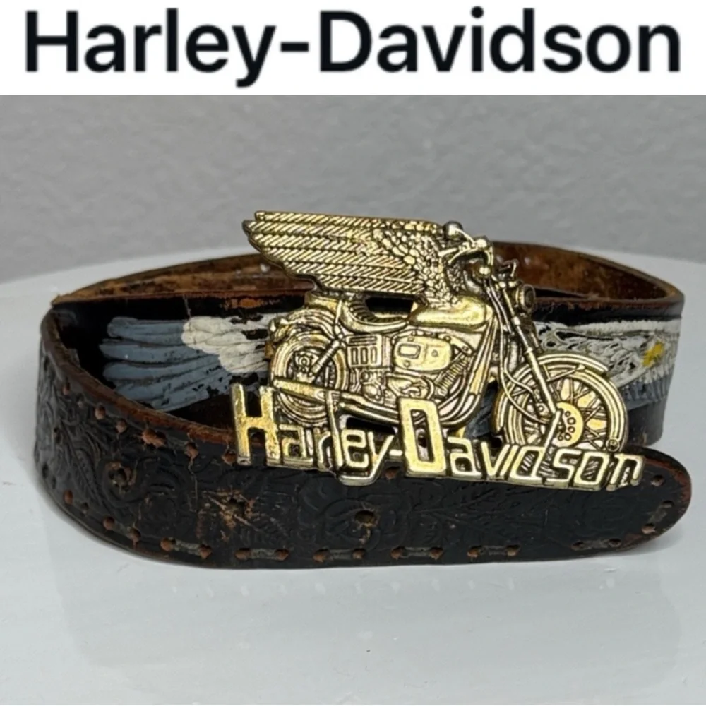 VINTAGE 1991 HARLEY DAVIDSON FREEDOM TO RIDE BUCKLE TOOLED LEATHER EAGLE BELT